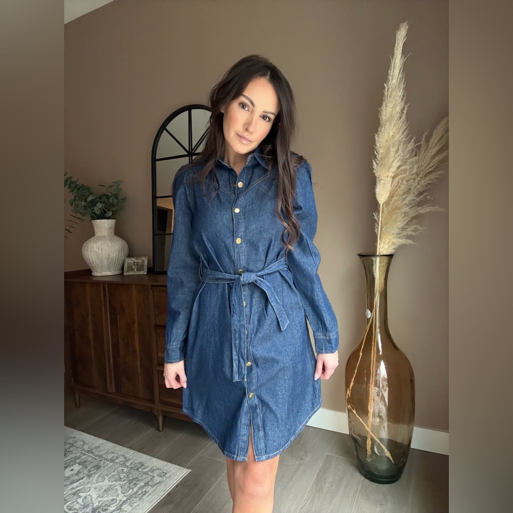 Lone Star Denim Shirt Dress XS Button Front Belted Western Style NWT